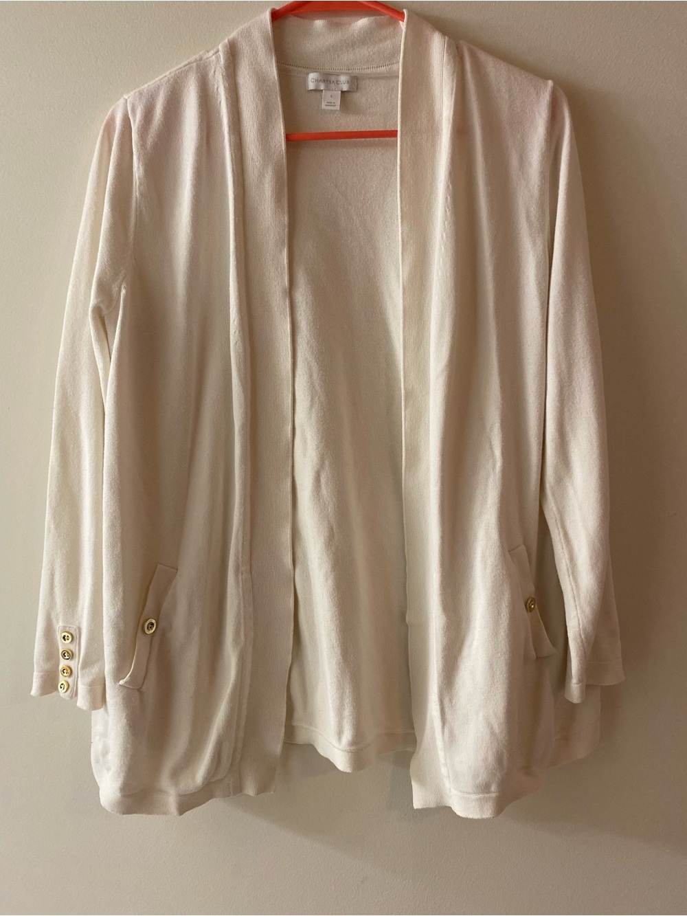 Charter Club Off White Open-Front Women's Cardigan Sweater with Gold Buttons